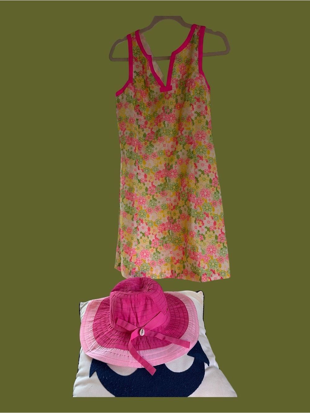 Lilly Pulitzer Pink Trim Floral Sleeveless Mini Dress Includes Pink Hat!